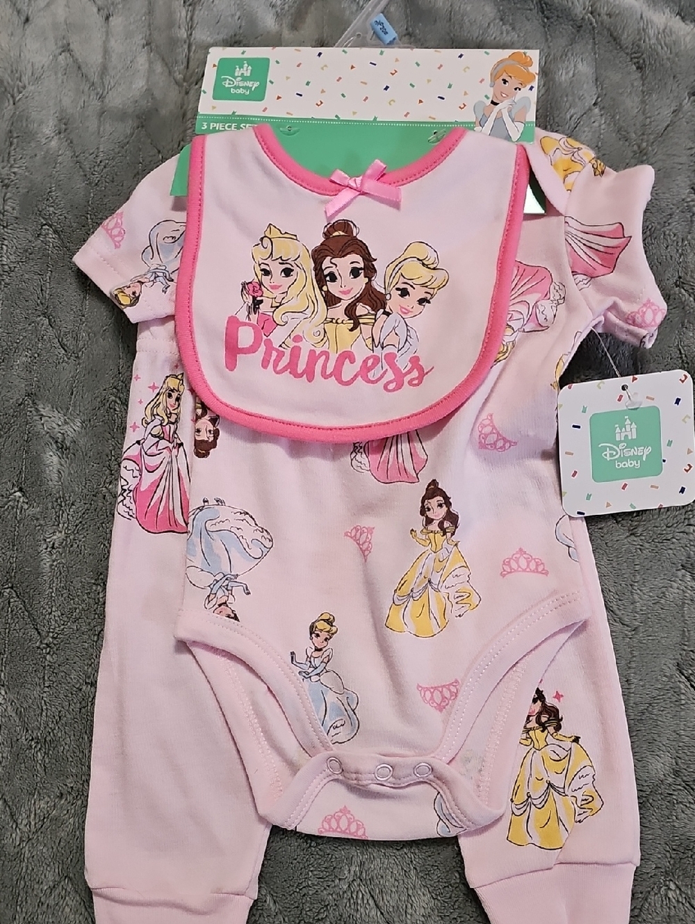 Baby Girls Disney Princess 3 Piece Set Size 3/6 Months